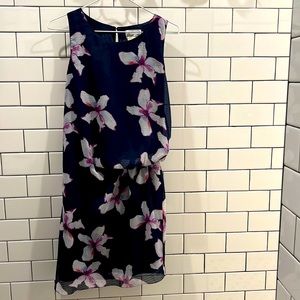 Navy dress with orchid flowers